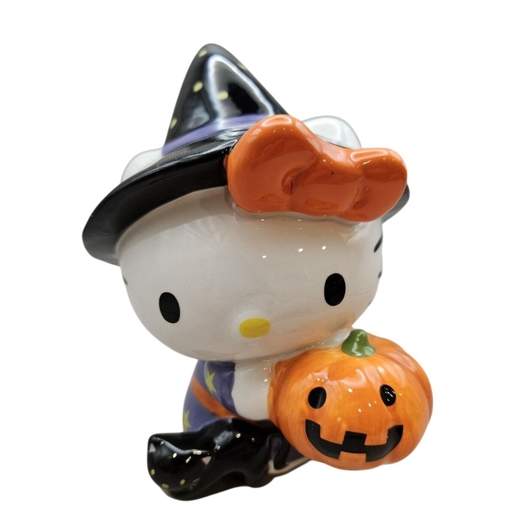 Hello Kitty Pumpkin Black Cat Witch Porcelain Blue Sky Figurine